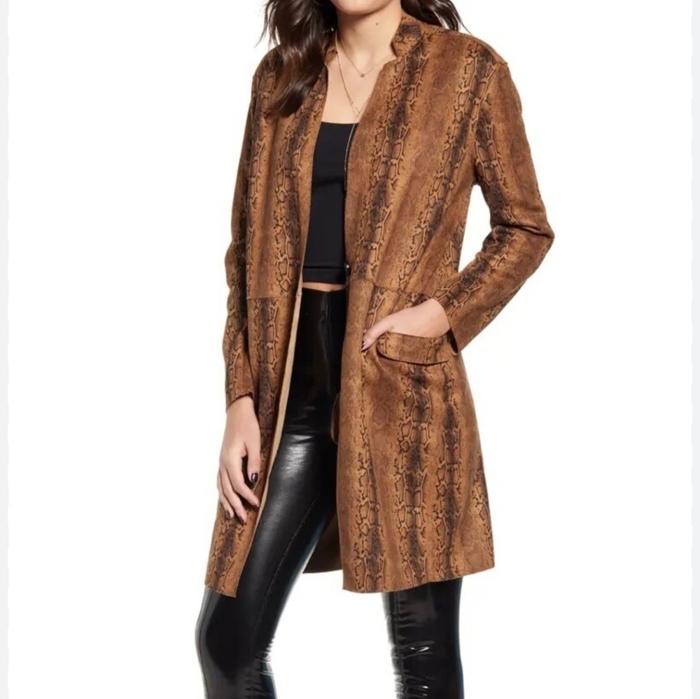 BlankNYC animal print Faux Suede size small blazer Trench Coat Snake tan Print